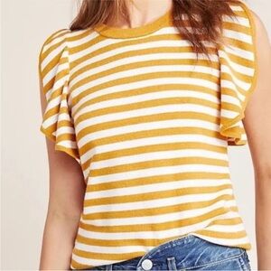 Anthropologie Jillian Flutter-sleeve Striped Sweater Blouse